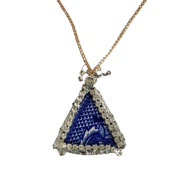 Blue Willow Silver Plated Rhinestone Triangle Necklace - Picture 1 of 4